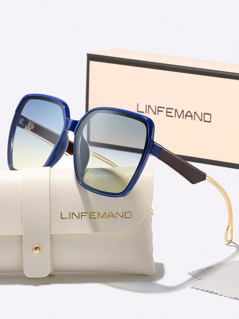 Gafas de moda LINFEMAND, diseño poligonal de marca de moda, lentes degradados ligeros, protección UV para conducir, playa, viajes, regalo de vacaciones para mujer.