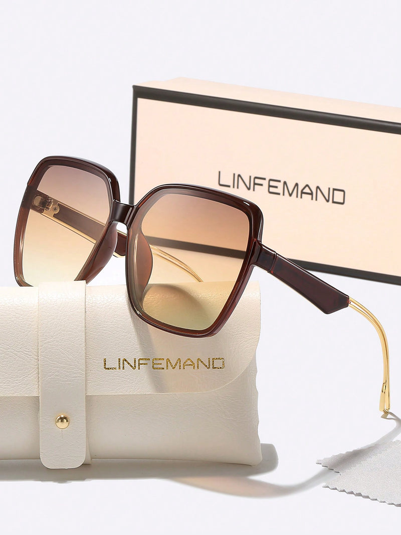 Gafas de moda LINFEMAND, diseño poligonal de marca de moda, lentes degradados ligeros, protección UV para conducir, playa, viajes, regalo de vacaciones para mujer.