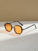 015068863-0009-SX2358 1 Piece Metal Texture Fashion Glasses for Men and Women, Fashionable Polygonal Geometric Glasses for Indoor and Outdoor Use, Black/Gold/Silver/Brown, Stylish and Cool Glasses Suitable for All Seasons, Thick Frame