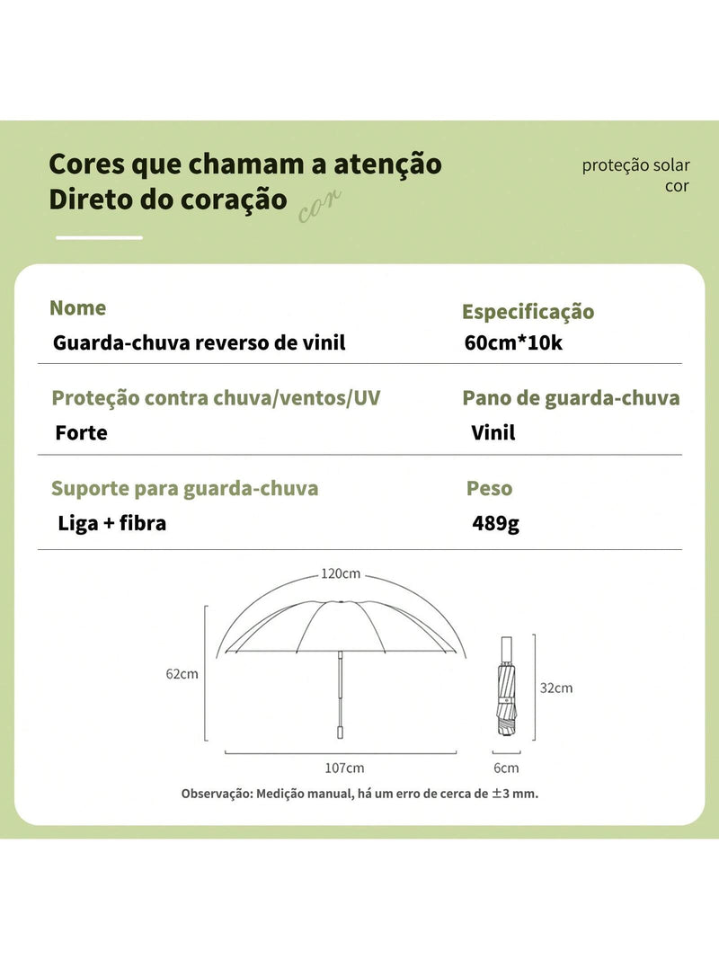 Paraguas totalmente automático, paraguas invertido de alta calidad, protección solar y contra la lluvia, vinilo reforzado con 10 soportes.