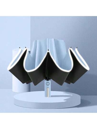 Paraguas totalmente automático, paraguas invertido de alta calidad, protección solar y contra la lluvia, vinilo reforzado con 10 soportes.