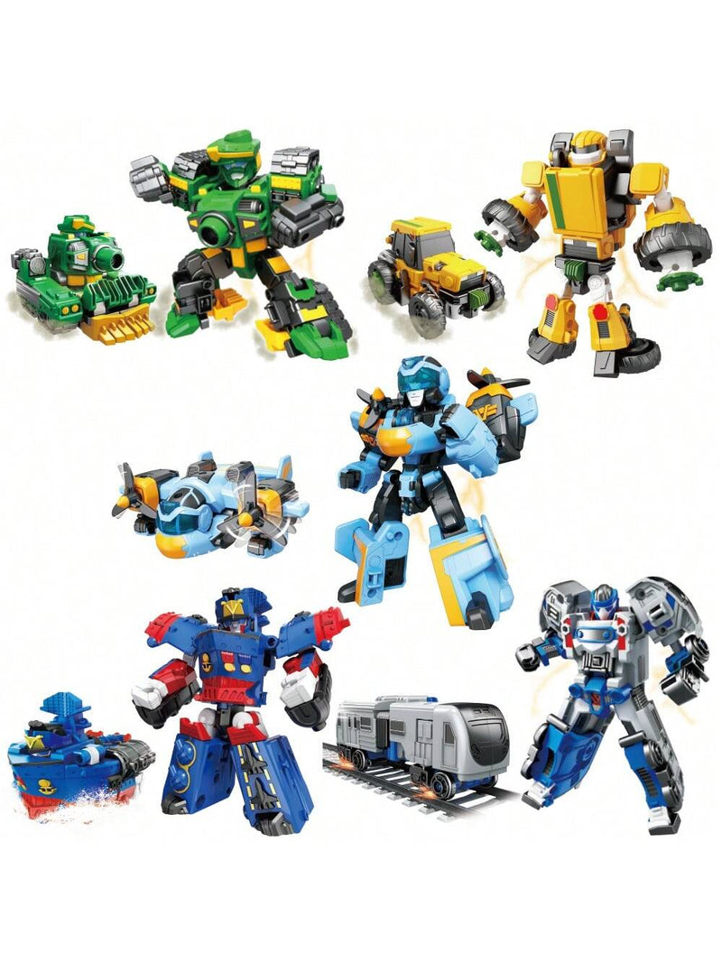 1PC Transforming Robot Car Toy for Kids, Manually Transform into Airplane/Tank, Cartoon Robot Design, Educational Toy Gift for Boys Room Decor, Christmas Gift, Color Blocks