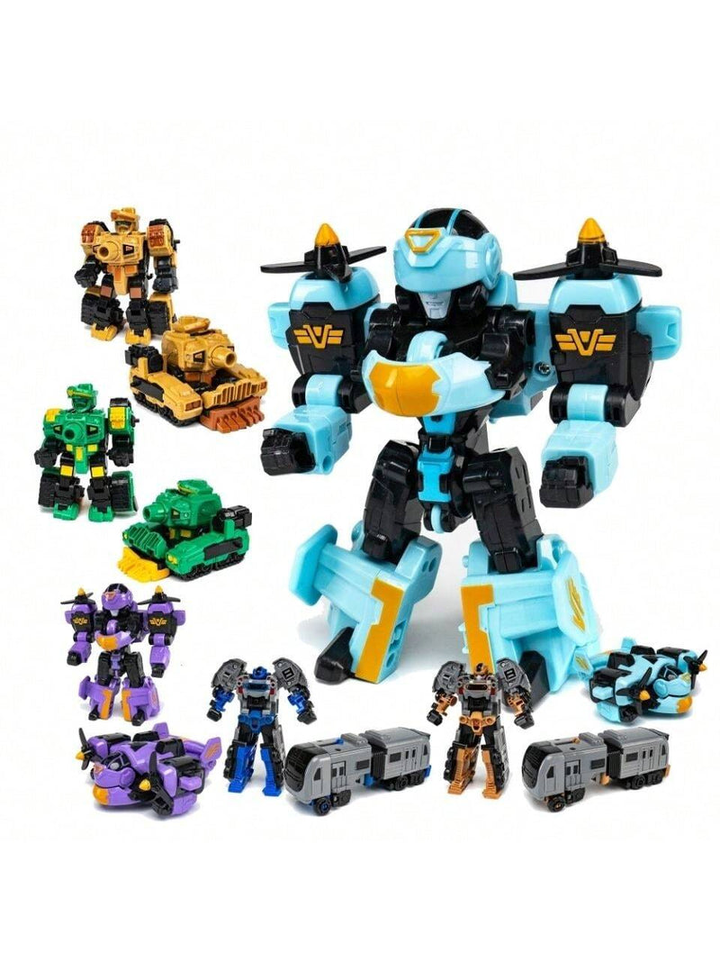 1PC Transforming Robot Car Toy for Kids, Manually Transform into Airplane/Tank, Cartoon Robot Design, Educational Toy Gift for Boys Room Decor, Christmas Gift, Color Blocks