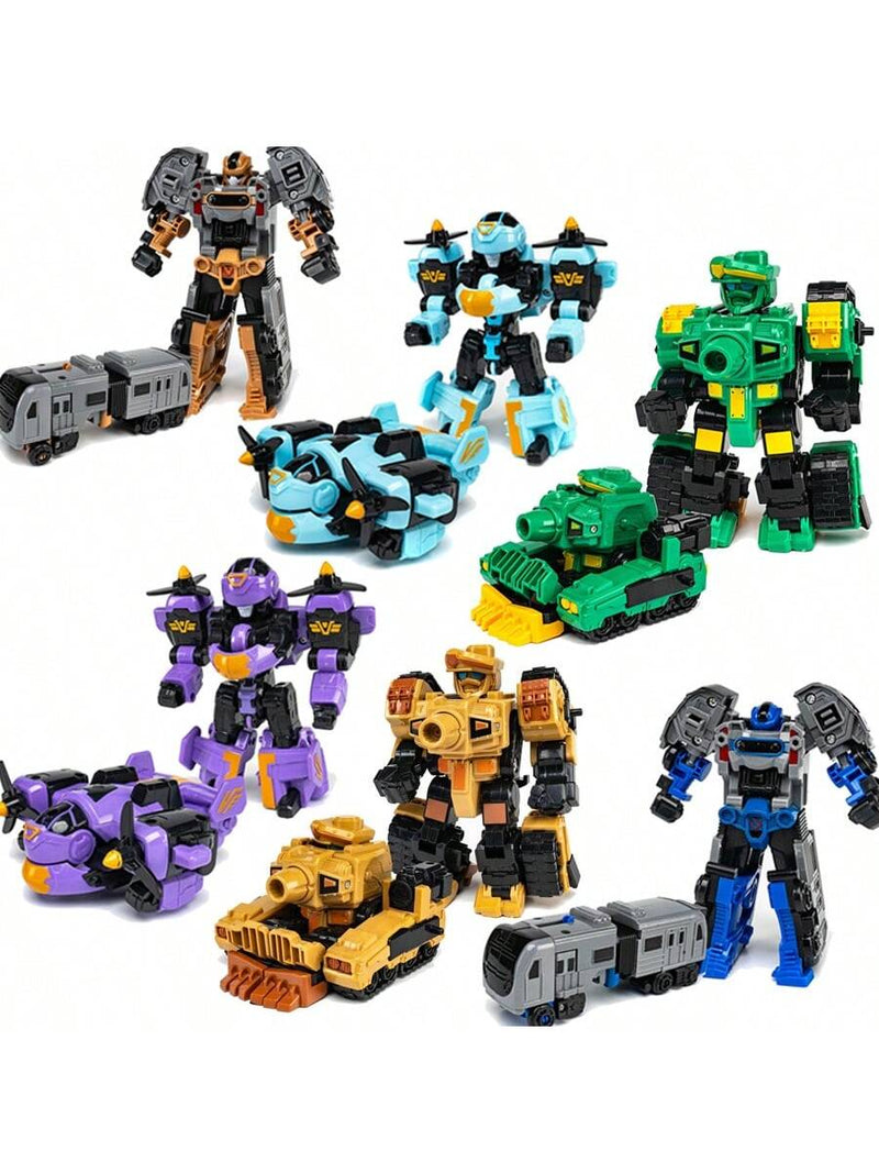 1PC Transforming Robot Car Toy for Kids, Manually Transform into Airplane/Tank, Cartoon Robot Design, Educational Toy Gift for Boys Room Decor, Christmas Gift, Color Blocks