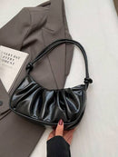 Bolso de hombro de PU con forma de nube, plisado, color liso y acabado brillante, sencillo y elegante, moderno, tipo media luna para mujer.