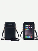 Cartera para mujer T60 con tres cremalleras, de piel, tipo bandolera, para teléfono móvil