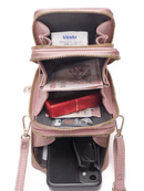 Cartera para mujer T60 con tres cremalleras, de piel, tipo bandolera, para teléfono móvil