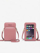 Cartera para mujer T60 con tres cremalleras, de piel, tipo bandolera, para teléfono móvil