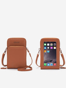 Cartera para mujer T60 con tres cremalleras, de piel, tipo bandolera, para teléfono móvil