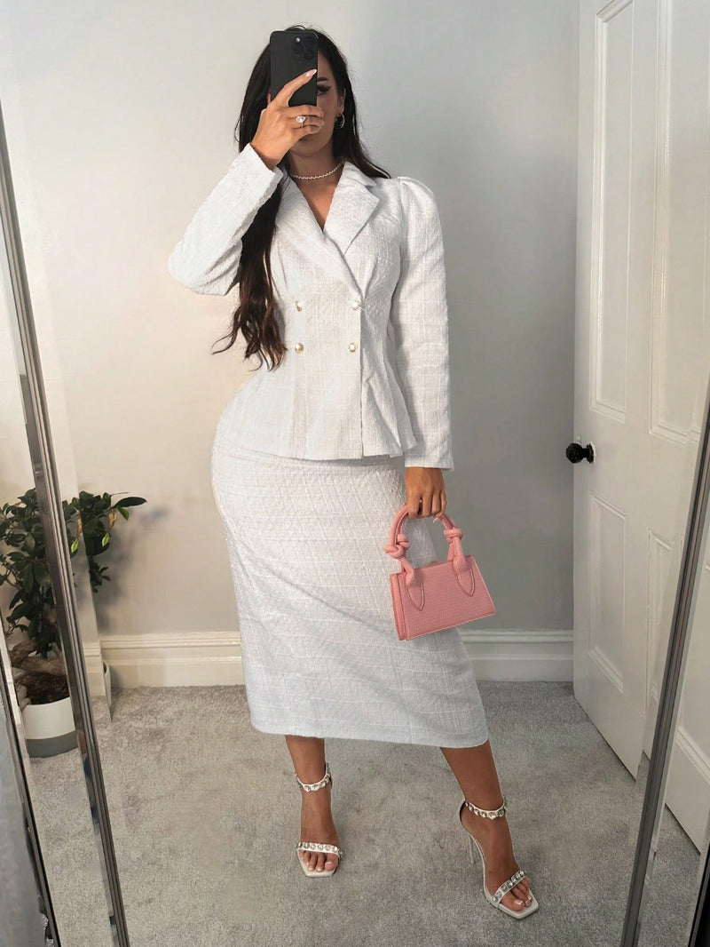 SHEIN SXY Elegante traje sastre con mangas abullonadas y falda acampanada, otoño/invierno