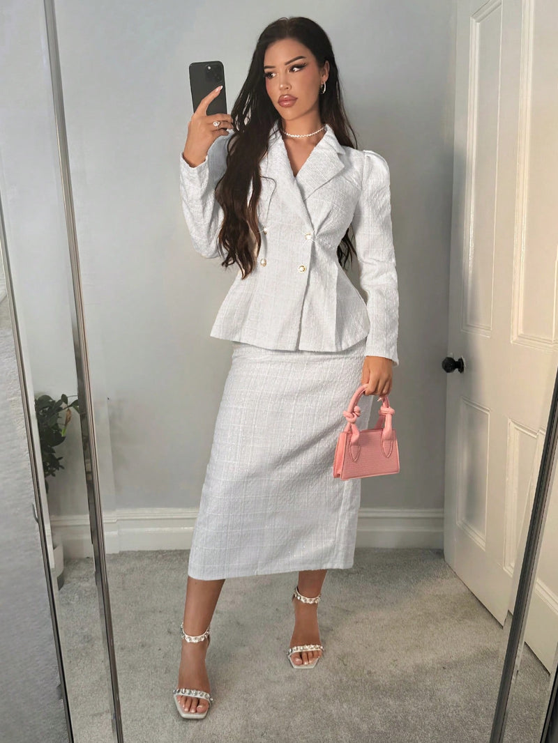 SHEIN SXY Elegante traje sastre con mangas abullonadas y falda acampanada, otoño/invierno
