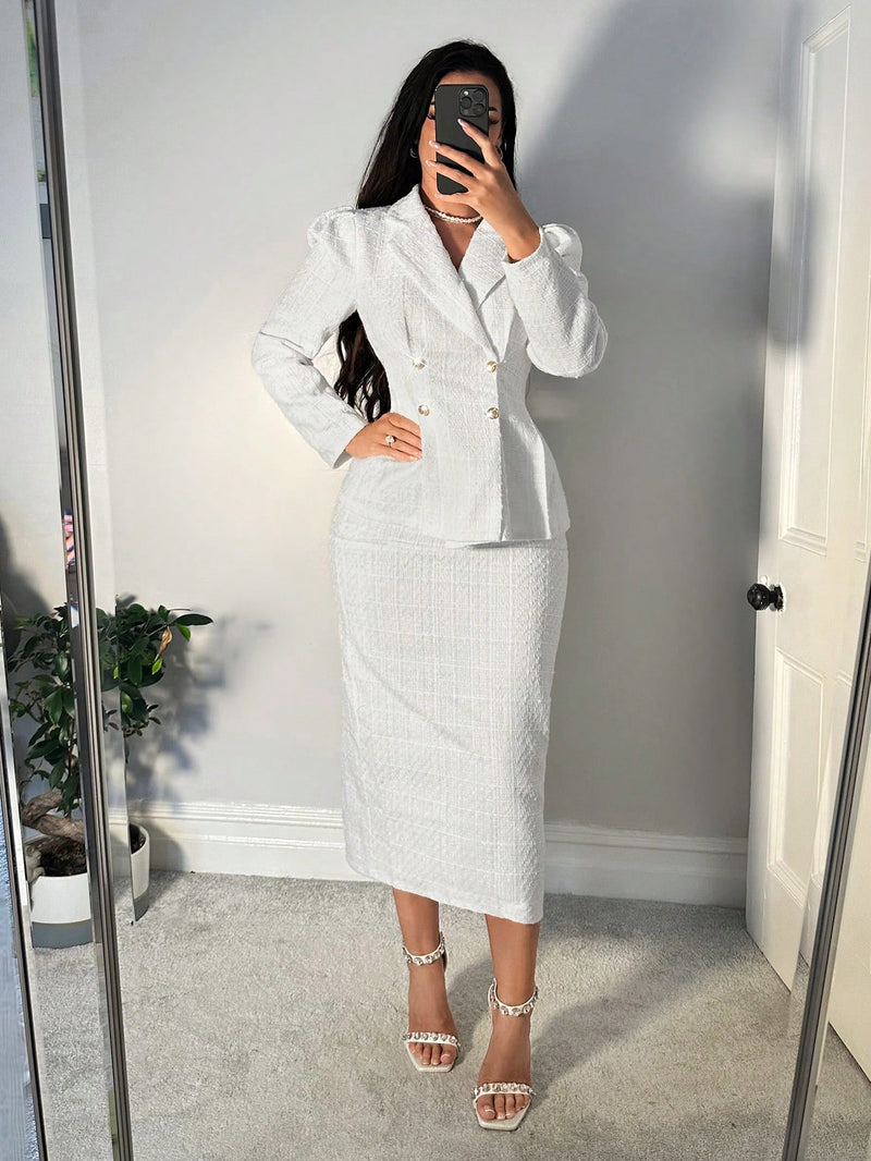 SHEIN SXY Elegante traje sastre con mangas abullonadas y falda acampanada, otoño/invierno