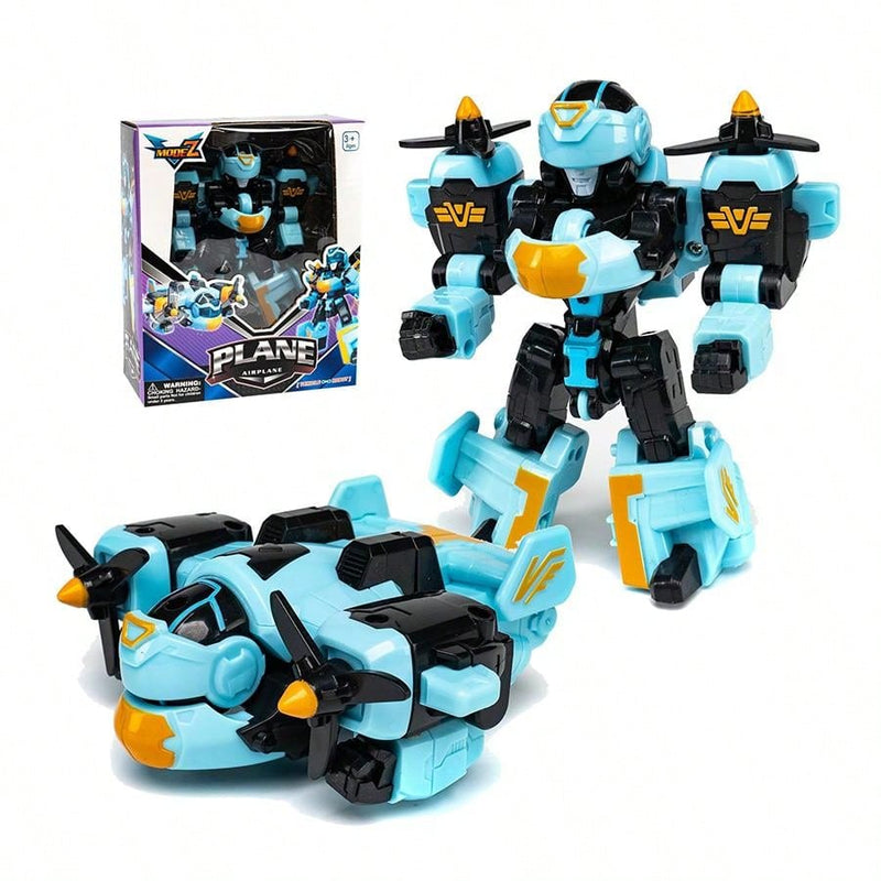 1PC Transforming Robot Car Toy for Kids, Manually Transform into Airplane/Tank, Cartoon Robot Design, Educational Toy Gift for Boys Room Decor, Christmas Gift, Color Blocks