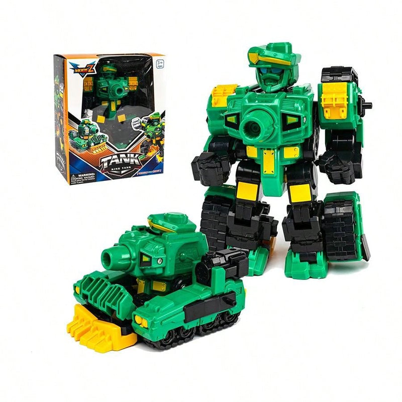 1PC Transforming Robot Car Toy for Kids, Manually Transform into Airplane/Tank, Cartoon Robot Design, Educational Toy Gift for Boys Room Decor, Christmas Gift, Color Blocks