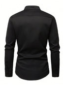 Camisa informal de manga larga con cuello alto y botones para hombre de Manfinity, con estampado de bloques de color, para uso diario, primavera y otoño