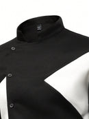 Camisa informal de manga larga con cuello alto y botones para hombre de Manfinity, con estampado de bloques de color, para uso diario, primavera y otoño