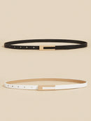 2 Pcs/Set Women's Basic Alphabet Decoration Belt With Metal Buckle, Suitable For Daily Wear