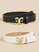 2 Pcs/Set Women's Basic Alphabet Decoration Belt With Metal Buckle, Suitable For Daily Wear