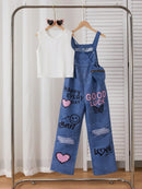 Conjunto de 2 piezas SHEIN de peto y camiseta sin mangas con estampado de efecto vaquero para chicas adolescentes