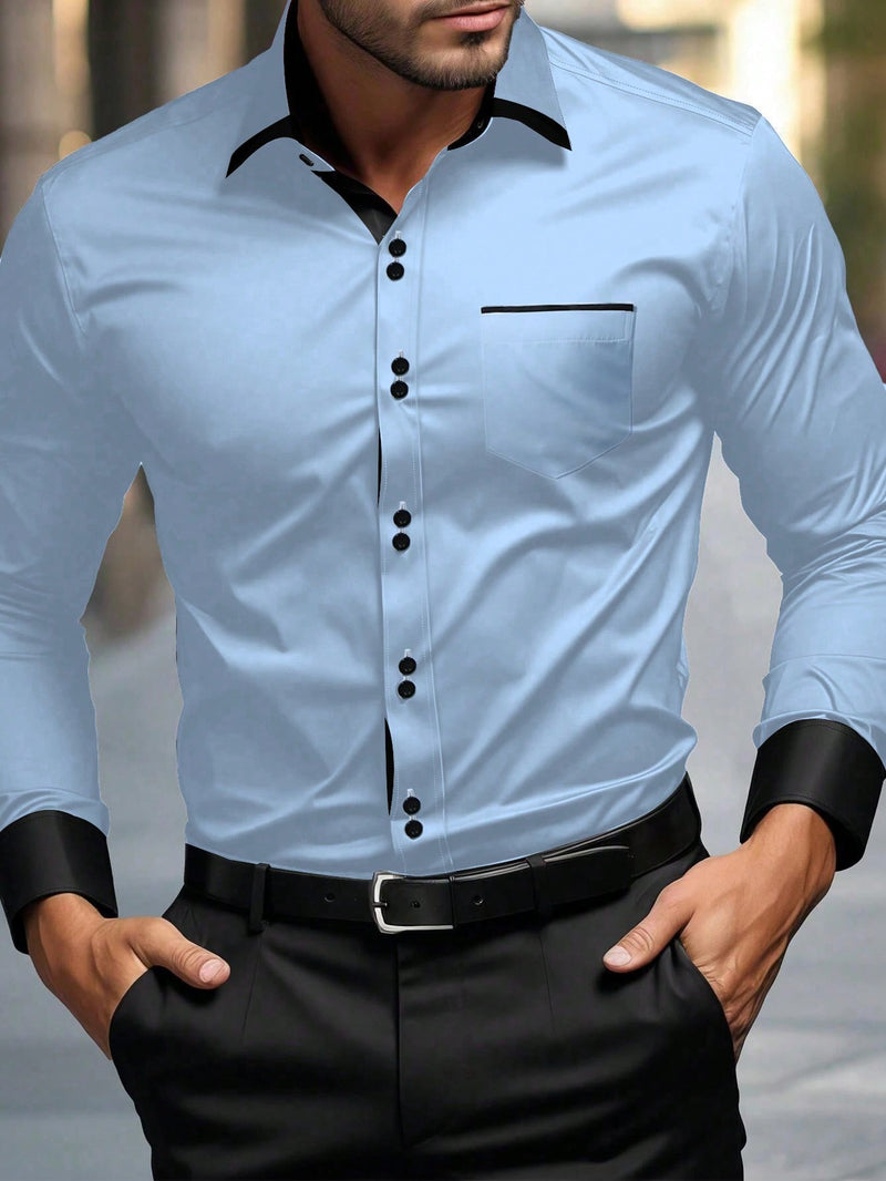 Manfinity Mode Men's Casual Solid Color Shirt, Simple and Fashionable, for Daily Wear