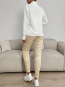 EMERY ROSE 2 Pieces Women's Sequin Decor Long Sleeve Top and Long Pants Set