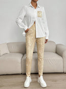 EMERY ROSE 2 Pieces Women's Sequin Decor Long Sleeve Top and Long Pants Set