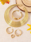 1 Set/5Pcs Multi Strand Bridal Alloy Choker Necklace Earrings Bracelet Jewelry Set