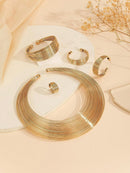 1 Set/5Pcs Multi Strand Bridal Alloy Choker Necklace Earrings Bracelet Jewelry Set