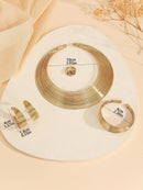 1 Set/5Pcs Multi Strand Bridal Alloy Choker Necklace Earrings Bracelet Jewelry Set