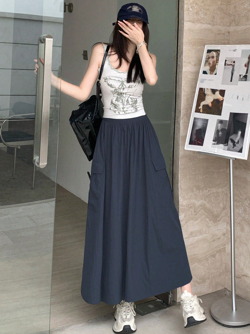DAZY Women's Solid Color Umbrella Work Skirt