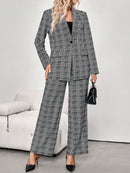 Chaqueta blazer de manga larga con cuello a cuadros