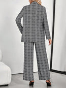 Chaqueta blazer de manga larga con cuello a cuadros