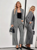 Chaqueta blazer de manga larga con cuello a cuadros