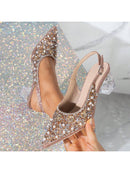 Zapatos Mary Jane de punta puntiaguda para mujer, tacón de cristal, color rosa con abertura y tacón alto.