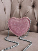 Bolso bandolera pequeño para mujer con purpurina y corazón de fiesta