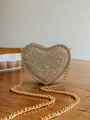 Bolso bandolera pequeño para mujer con purpurina y corazón de fiesta