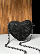 Bolso bandolera pequeño para mujer con purpurina y corazón de fiesta