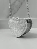 Bolso bandolera pequeño para mujer con purpurina y corazón de fiesta