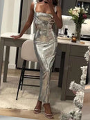 Square Neckline Cocktail Dress, Metallic Sequins, Mermaid, Open Back, Sleeveless, Elegant, Prom, Semi-formal, Wedding Guest, For Anniversary, Graduation, Dinner, Homecoming