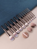 15 Pieces Makeup Brush Set, Including Powder Brush, Blush Brush, Highlighter Brush, Eyeshadow Brush, Eyelash Brush, Eyeliner Brush, Angled Makeup Sponge, Round Makeup Sponge, Round Powder Puff, Round Powder Puff