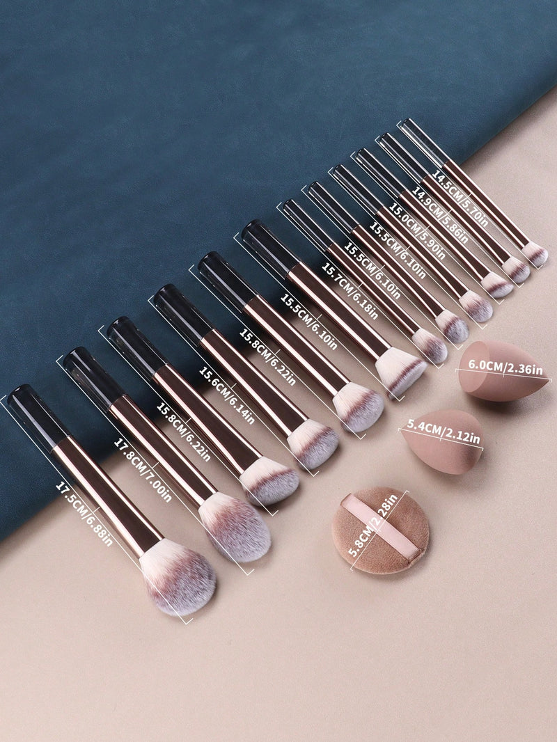 Kit 15 Pincéis de Maquiagem – Para Olhos, Rosto e Contorno Profissional