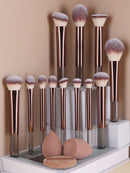 15 Pieces Makeup Brush Set, Including Powder Brush, Blush Brush, Highlighter Brush, Eyeshadow Brush, Eyelash Brush, Eyeliner Brush, Angled Makeup Sponge, Round Makeup Sponge, Round Powder Puff, Round Powder Puff