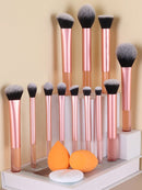 15 Pieces Makeup Brush Set, Including Powder Brush, Blush Brush, Highlighter Brush, Eyeshadow Brush, Eyelash Brush, Eyeliner Brush, Angled Makeup Sponge, Round Makeup Sponge, Round Powder Puff, Round Powder Puff