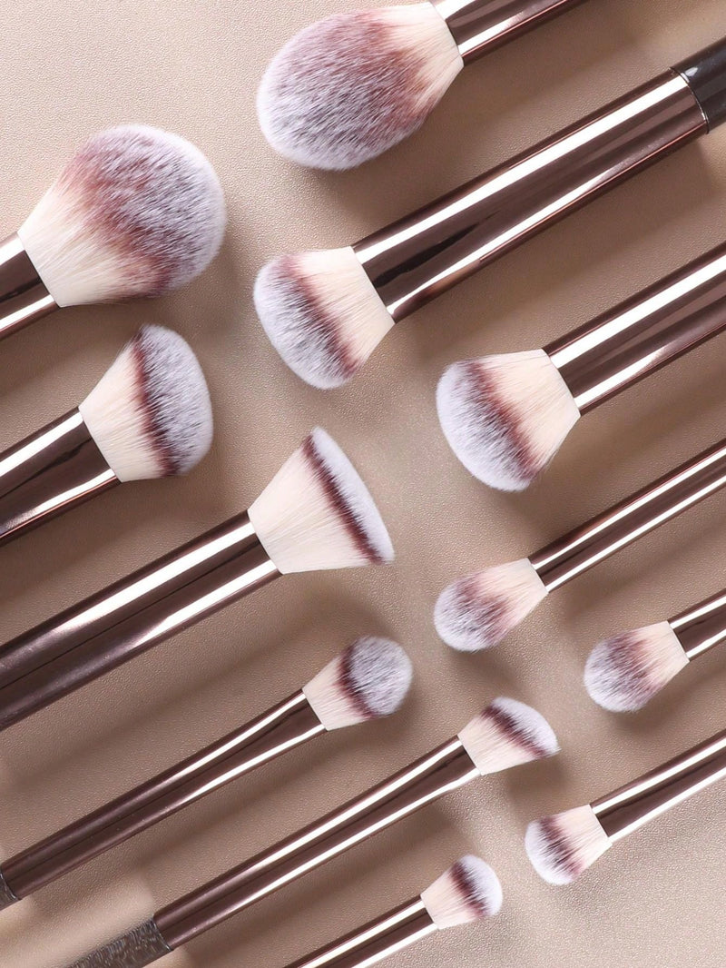 Kit 15 Pincéis de Maquiagem – Para Olhos, Rosto e Contorno Profissional