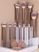 15 Pieces Makeup Brush Set, Including Powder Brush, Blush Brush, Highlighter Brush, Eyeshadow Brush, Eyelash Brush, Eyeliner Brush, Angled Makeup Sponge, Round Makeup Sponge, Round Powder Puff, Round Powder Puff