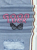 Conjunto de 2 piezas SHEIN de peto y camiseta sin mangas con estampado de efecto vaquero para chicas adolescentes