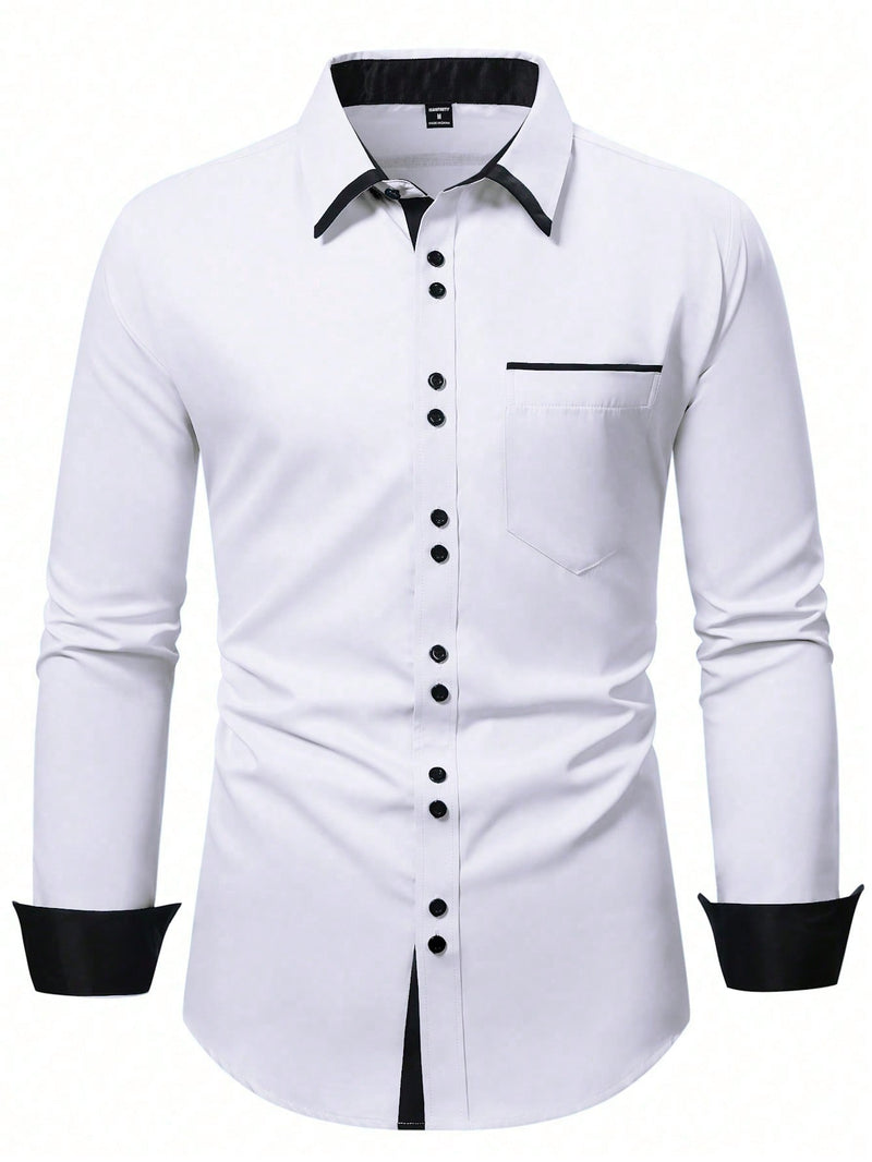 Manfinity Mode Men's Casual Solid Color Shirt, Simple and Fashionable, for Daily Wear
