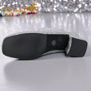 Botas cortas de tacón alto con punta cuadrada y cremallera trasera, estilo vaquero, tacón grueso con lentejuelas, tallas grandes para mujer, estilo pasarela.