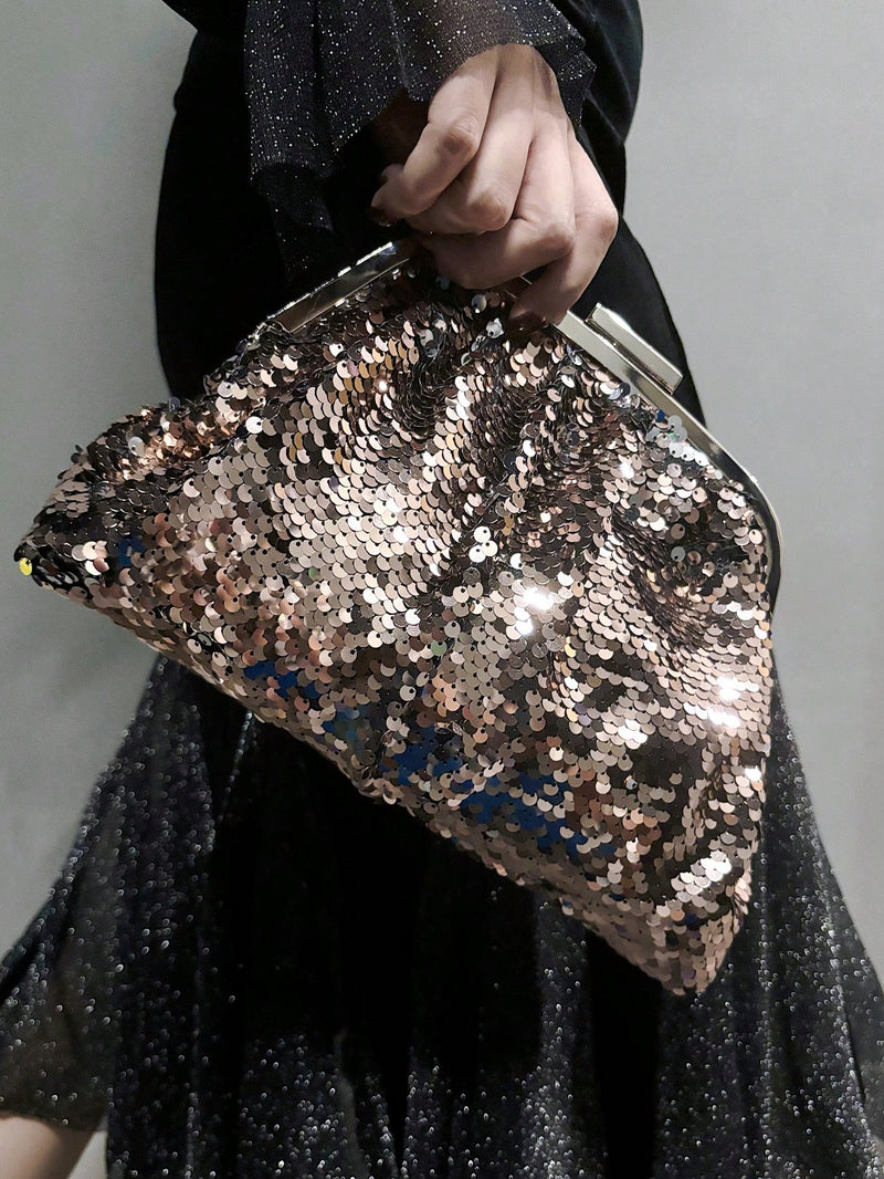 Bolsa Clutch com Glitter – Brilho Reversível Preto & Prata para Eventos Noturnos