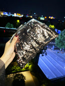 Metallic Glitter and Sequins High Capacity Clutch Bag, Black and Silver Reversible Sparkly Party Purse
